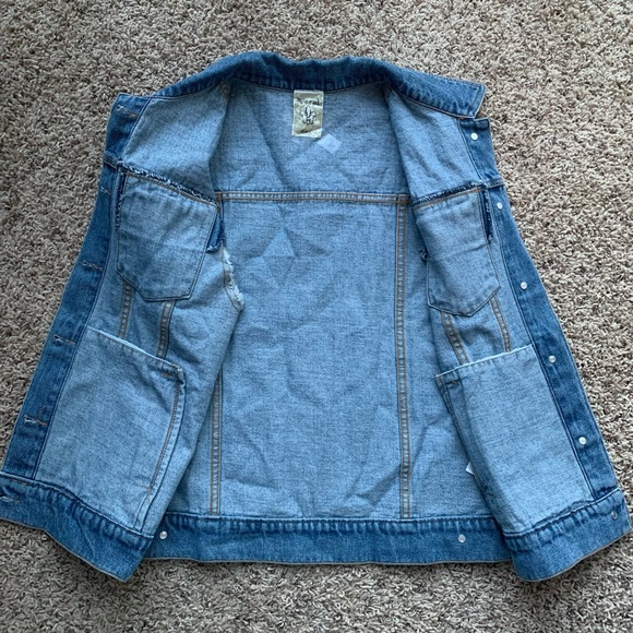 VOCAL USA BLUE Cotton Crystal Studded Raw Edge Button Down Denim Vest NWOT SZ L - Picture 11 of 17